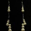 3-strand white glass pearl dangle earrings (78mm drop)

Pearl sizes 4mm, 6mm, 8mm

Silver plated